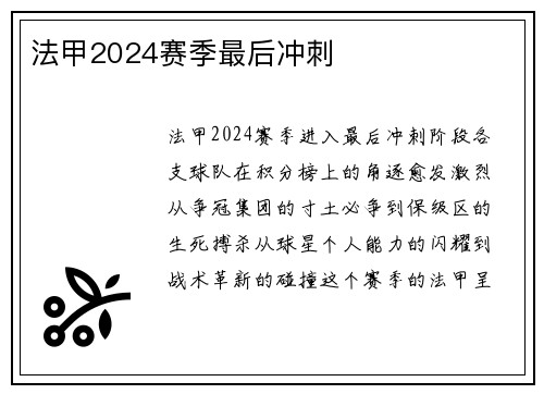 法甲2024赛季最后冲刺